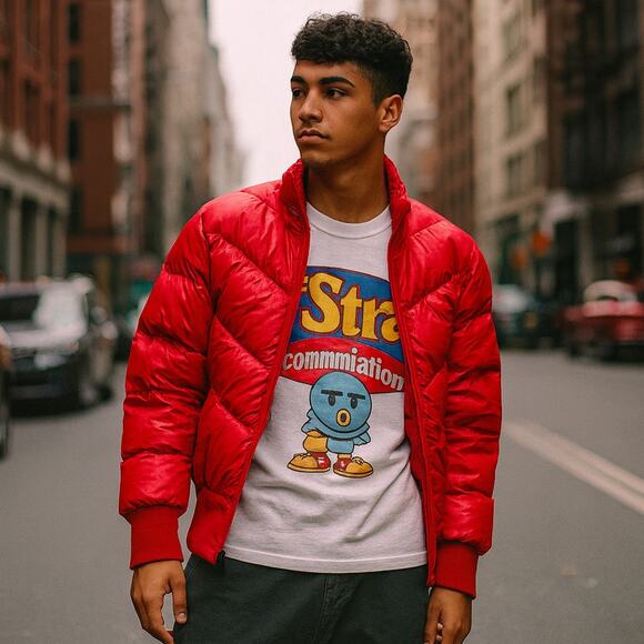 Triple F.A.T. Goose Red Puffer Jacket Streetwear Coat with Ribbed Cuffs XL - Picture 1 of 7